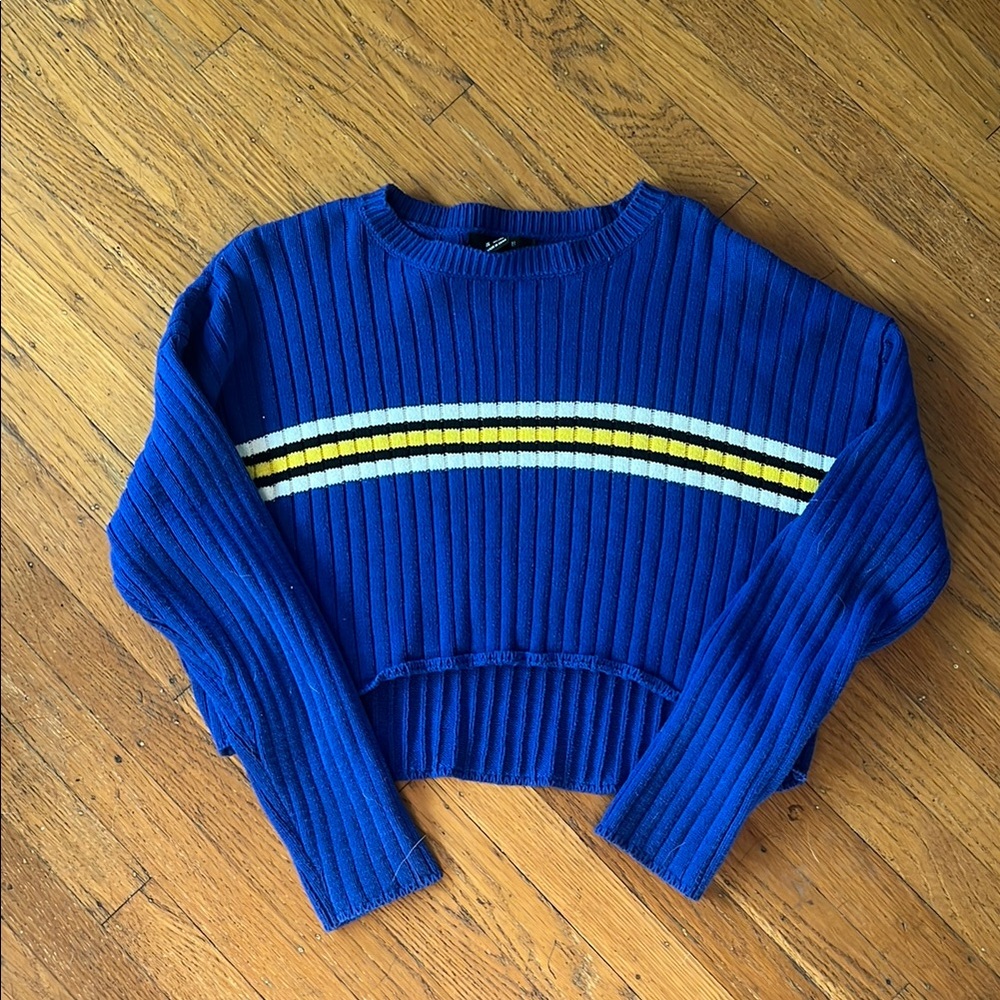 Blue Cropped Sweater with Stripes